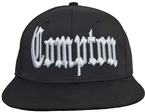 Compton Snapback Mütze schwarz weiß bestickt Baumwolle, Schwarz Weiß Baumwolle, Einheitsgröße