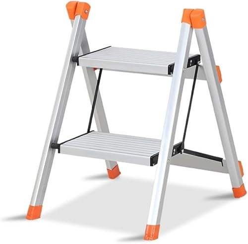 Rieort Teleskopleiter Trittleitern, 2 Stufenhocker, Dachbodenleiter aus Aluminiumlegierung mit breitem Pedal, tragbare, leichte 220ib-Klappleiter aus Metall Platz sparen