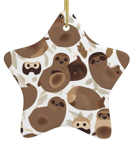 Brauner Faultier-Druck, Weihnachtsbaumschmuck, Weihnachtsstern, Keramik, hängende Ornamente, Partyzubehör