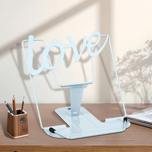 Adjustable Metal Book Stand Book Holder, Book Stand for Reading,Documents Holder, Sturdy Typing Stand for Cookbook Textbooks Tablet Music Books(Macaron Blue)