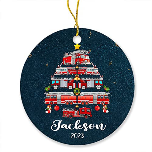 Christbaumschmuck Keramik Weihnachtsanhänger Anhänger Weihnachtsbaumschmuck Hängende Ornamente Weihnachtsdeko Feuerwehrmann 2023, Personalisiertes Feuerwehrauto, Individuelles Namensgeschenk Für