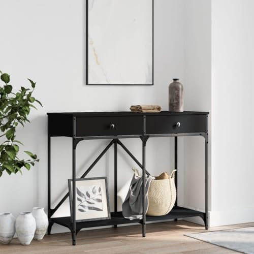 Coavain Table Console Noir 100x39x78,5cm Bois D'ingénierie Bureau Extensible Meuble Entree Rangement Commode Entree Couloir Buffet Cannageeout de Canape Salle a Manger Complete