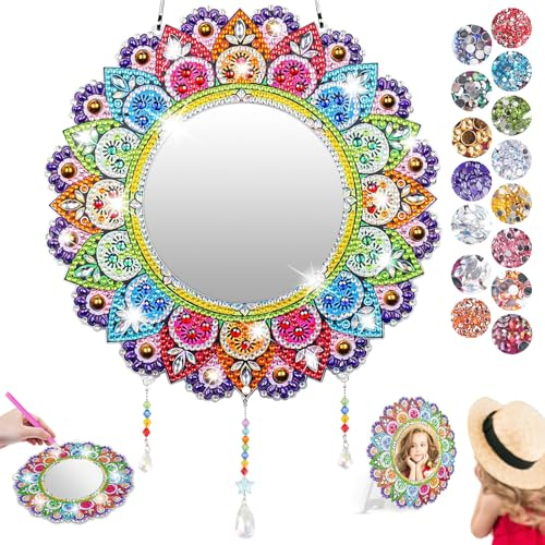 AUAUY Diamond Painting Spiegel Set, Geschenk Mädchen 6 7 8 9 10 11 Jahre, DIY 5D Diamantmalerei Schminkspiegel Bastelset Kinder Ab 6 jahr, Mädchen Geschenkideen Basteln für DIY Kinder Malen Dekoration