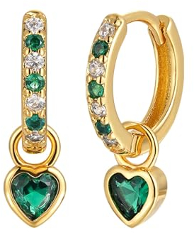 Creolen Klein Für Frauen: Grüne Ohrringe Mit Grünem Herzen Tropfen Gold Schleifen - Hypoallergene Cubic Zirkonia Dangle Herz Creolen Gold Für Mädchen