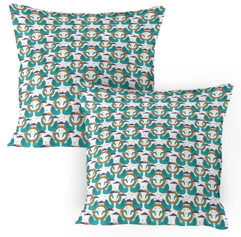 ABAKUHAUS Swans Kissenbezug Packung mit 2, Kontinuierliche Mystic Aquatic Animals Abstract Composition, Dekorativer Standard Gedruckter Kissenbezug, 80 x 80 cm, Seafoam Mehrfarbig