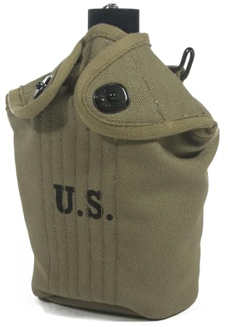 US WW2 M1910 Canteen Cover Khaki/WWII American Army Water Bottle Cover - 1940 Rear Seam (Green)