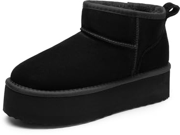 DREAM PAIRS Classic Platform Snow Boots for Women Genuine Suede Leather, Ankle Boots Winter Boots with Memory Foam Insole Lightweight Anti-Slip Outsole for Outdoor Indoor,Size 4,Black,SDSB2427W