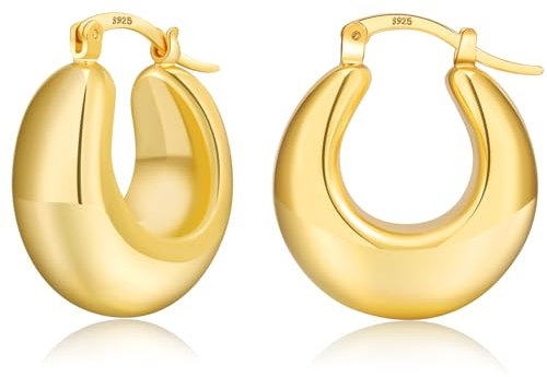 PABBEU Rosé Goldene Ohrringe Damen, Hypoallergene 14K Vergoldete Ohrringe, Oval Leichte klobige Rosé Goldene Creolen für Damen (30MM)