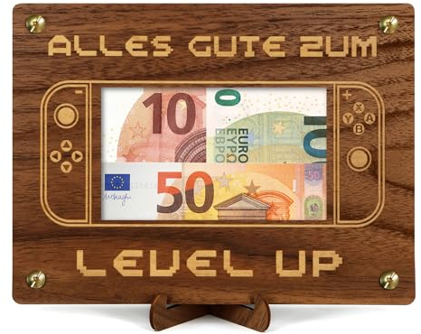 Giftota Gamer Geldgeschenk Holz, Jugendweihe Geschenke Junge, Zocker Geschenk, Geburtstag Geldgeschenk Verpackung mit Glückwunschkarte