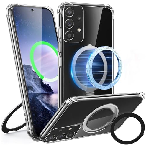 Tawarror Magnetisch Handyhülle für Samsung Galaxy A52/ A52s 5G Hülle, Transparent Schutzhülle für Samsung A52 5G mit Magnet Ständer Hart PC Rückseite Kratzfest + TPU Bumper Stoßfest Case, Klar