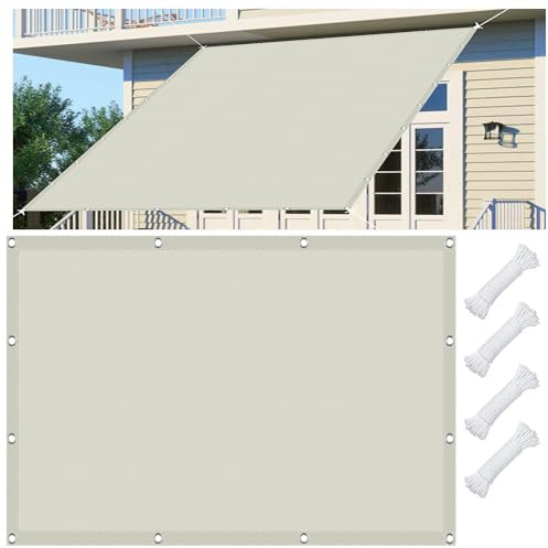 Tende da Sole per Esterno 300 x 400 cm Tenda da Sole con Anelli, Rettangolare Impermeabile con Occhielli, Pes Protezione UV 98%, per Giardino Terrazzo e Campeggio, Avorio