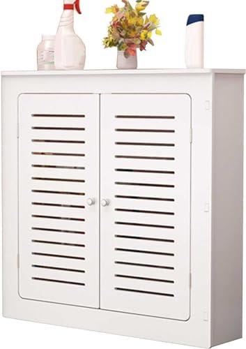 XBDLYQBD White Modern Radiator Cover Heating Cabinet Storage Shelf Organizer Bathroom Floor Cabinet, With 2 Doors And Modern Vertical Grill Slats Living Room Home Decorative Cover