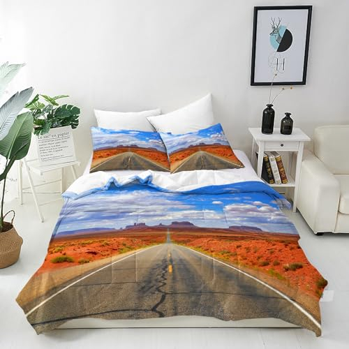 ANHOPE Natur Western Autobahn Bettwäsche Set Weich Microfaser Bettbezüge mit Reißverschluss 2 Teilig Bettbezug 135x200 cm & Kissenbezug 80x80 cm Ganzjahres Bettdeckenbezug Set