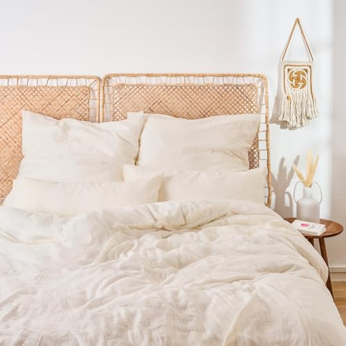 Blumtal Musselin Bettwäsche-Set 200x200 + 2x40x80 cm, Beige | OEKO-TEX zertifiziert, aus 100% Baumwolle, extra weich und bei 40 °C waschbar – leichte Sommerbettwäsche.