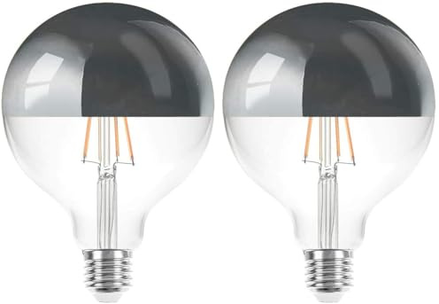 Leo's Light G95 Dimmbar LED Edison Lampe 6W, Silberne Kopfspiegellampe LED Glühbirne, LED Filament Lampe 550LM Leuchtmittel E27 2700K Warmweiß, ersetzt 60W, 2er Pack