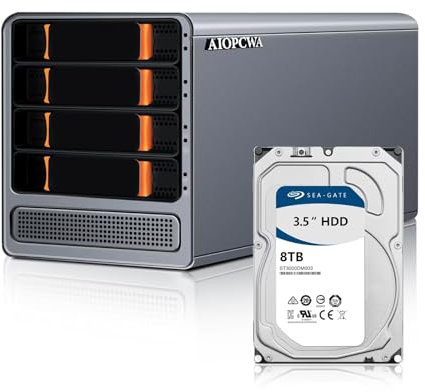 AIOPCWA 3-in-1 NAS Mini PC 4Bay, Core i3 N305, Support 88T(4×22T) 4-Bay Storage, 2 × i226V 2.5GbE LAN, Mini Computer+NAS+Soft Router, HTPC, 32GB DDR5 RAM 1TB M.2 NVMe SSD 8TB HDD