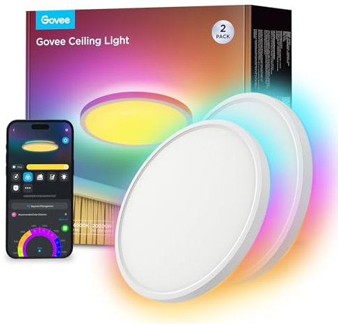 Govee Deckenleuchte RGBIC Smart, 24W Ø30cm Led Deckenleuchte dimmbar, Deckenlampe Led mit 16 Millionen DIY Farben, Kompatibel mit Alexa & Google Assistant, für Schlafzimmer, 2 Stück