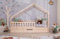 TiCAA Hausbett Bodenbett wandelbar mit asymmetrischem Lou 90/100/120/140x200 cm für Jungen & Mädchen, inkl. Rolllattenrost, Zusatzbett & Rausfallschutz, Montessori Bett aus Kiefer Massivholz