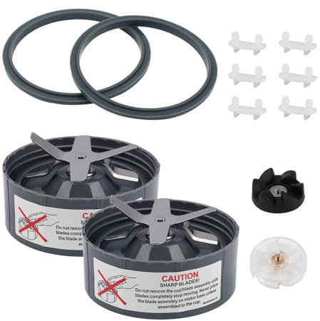 NutriBullet Replacement Parts - 13Pcs Accessories Kit with 6-Fin Stainless Steel Blade for NutriBullet 600W/900W Pro, Includes Extractor Blades, Rubber Gasket & Shock Pad