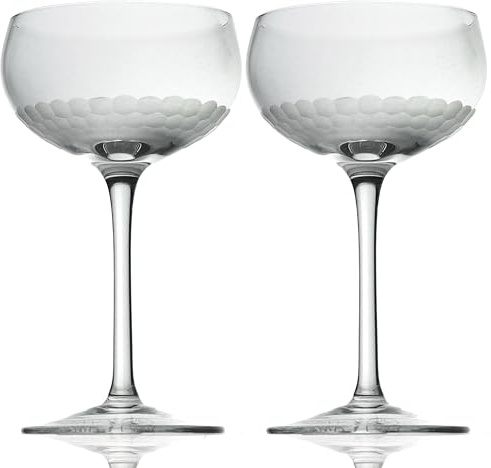 Amehla Handblown Honeycomb Coupe Glasses – Set of 2 | 7oz Vintage-Inspired Cocktail Glasses, Hand-Etched & Designed with The Educated Barfly