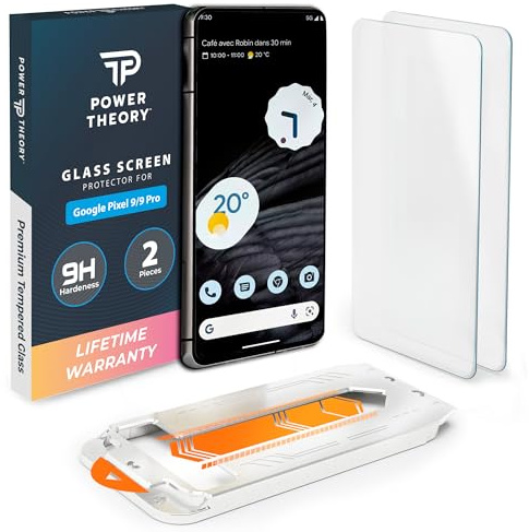 Power Theory Schutzglas für Google Pixel 9, Google Pixel 9 Pro Schutzfolie, Ultra-Glas Displayschutz Folie mit 9H Glas Bruchfestigkeit, Blasenfreie Anbringung [2 Stück]