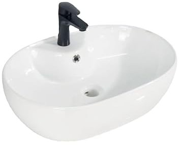 EPOTRDCV Lavandino da appoggio per Il Bagno, Semplice, Grande, Ovale, Foro Singolo, Artistico, per la casa, Balcone, Bagno, lavabo in Ceramica sopra Il Piano,