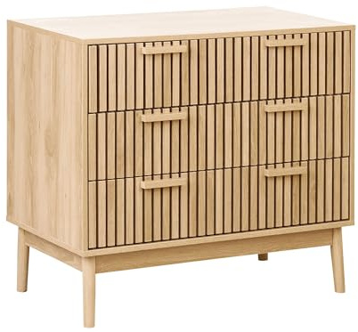 Kommode halbhoch heller Holzfarbton Lamellen-Optik mit 3 Schubladen Lynwood