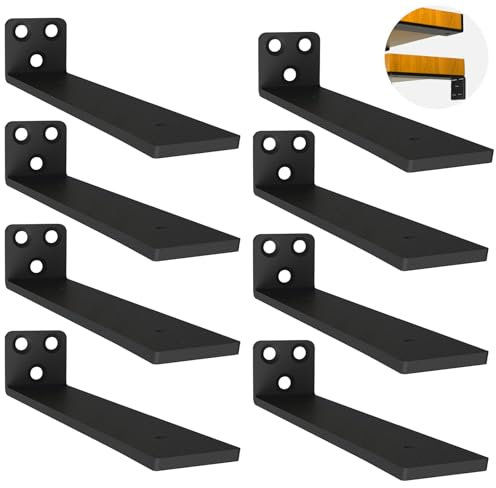 8 Pezzi Staffe Mensole, 20cm Pollici Staffe per Mensole Industriali Resistenti, Staffe per Mensole Bianche a L In Metallo per Supportoper Mensole Fai da Te (Nero, Spessore 5 mm) 8in