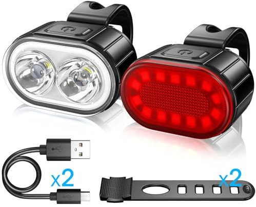 Oderra Luci Bicicletta Led, Ricaricabile USB & Impermeabili IPX5 Luci LED Bici, Lunga Durata Della Batteria, 4+6 Modalità Ultra Luminose Luce Bici Anteriori e Posteriori