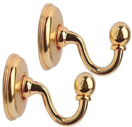 HOMOCONO Vintage Gardinen Raffhalter 2 Stück mit Knauf Legierungshaken für Vorhänge und Garderoben Wandmontage für Schlafzimmer und Wohnzimmer Goldgelb
