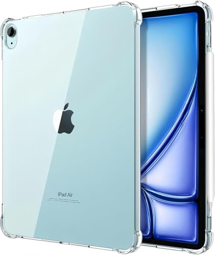 World biz Custodia paraurti trasparente per iPad Air 13 pollici (M2) 2024 (A2898 / A2899 / A2900), flessibile trasparente morbido TPU rinforzato angolo, antiurto cover per iPad Air 13'' - trasparente