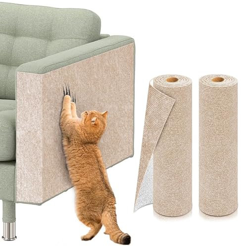 Self Adhesive Cat Scratching Mat, 2PCS Cat Scratch Mat Couch Furniture Protector Wall Mounted Anti Scratch DIY Climb Cats Scratcher Pads for Couch, Wall, Doors (Beige,30 * 100cm)