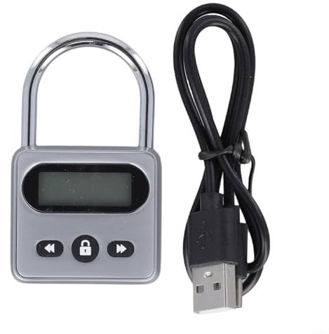 Yuanpgky Lucchetto elettronico con timer, 999 ore, display LCD, in metallo, ricaricabile tramite USB, impermeabile, per autodisciplina e sicurezza all'aperto (grigio)