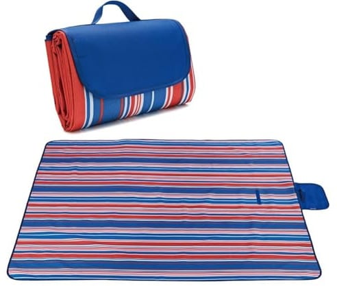 Cotton Market Picknickdecke Wasserdicht und Sandresistent XXL - Outdoor Decke - Picknickdecke Groß - Strandmatte Aussen - Blau - gestreift