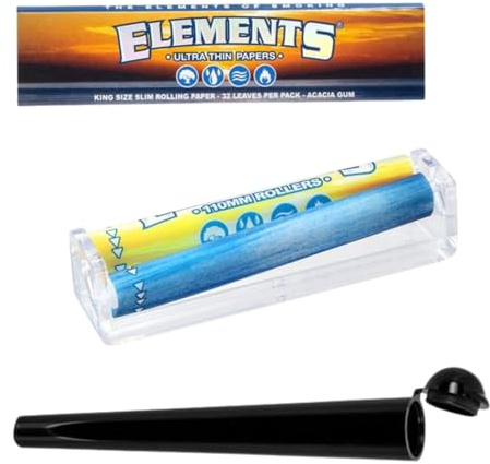 raupir Set Elements Drehmaschine Zigarettenpapier Papers King Size Slim Tube Hülle schwarz