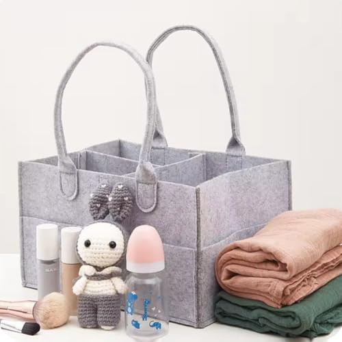 KARLOR Baby Wickeltasche Filz Babytasche Mama unterwegs Tragbar Wickelorganizer Faltbar Filztasche Aufbewahrungskorb Filzkorb mit 5 Fächer für Baby Zubehör Windeln Auto Reise