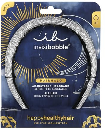 invisibobble HAIRHALO Eclipse Stardust Crown Ring Headband, 1 Piece, Wide Headband for Elegant Party Looks, Comfortable & Individually Adjustable, Glittering Hair Accessories, Silver