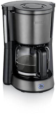 SEVERIN Cafetière Filtre Type, 1 000W, 1,4L, Jusqu'à 10 tasses, Porte-filtre amovible avec système anti-goutte, KA 9340, Dark Inox