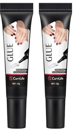 CurvLife Semi Solid Nail Glue, 15g*2pcs Strong Nail Glue for Press Ons | No UV Lamp Needed, Air-Dry Nail Glue Gel Has Gap-Filling Texture for Nail Tips and Press on Nails, Long-Lasting Hold