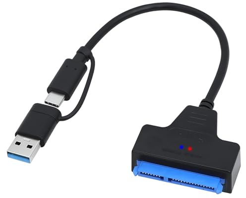 2 in 1 USB-C/USB 3.0 to SATA Cable Adapter for 3.5 HDD & 2.5 HDD/SSD | Type C to SATA III Hard Drive Adapter Converter, High Speed Data Transfer Lead for Windows Macos Linux UASP, Plug and Play