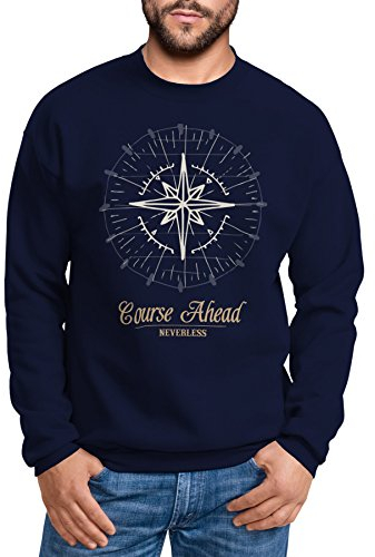 Neverless Herren Sweatshirt Pullover Kompass Windrose Navigator Segeln Rundhalspullover Navy XXL