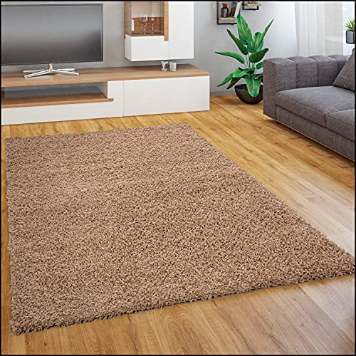 Paco Home Teppich Wohnzimmer Schlafzimmer Hochflor Shaggy Flokati Optik Einfarbiges Design Weich Flauschig Moderne Deko, Grösse:140x200 cm, Farbe:Beige