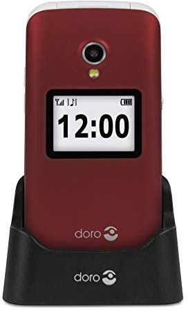 Doro 2424 Téléphone Portable 2G à Clapet Débloqué pour Seniors avec Affichage Externe, Touche d'Assistance et Socle Chargeur Inclus [Version Française] (Rouge)