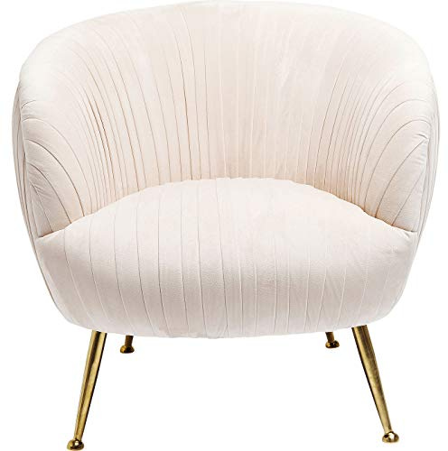 Kare Sessel Perugia, cremefarbener SAMT-Lehnstuhl im 20er Jahre Stil, extravaganter Polsterstuhl mit einzigartiger Faltentechnik und goldfarbigem Sockel, beiger Polstersessel, (H/B/T) 80 x 35 x 45 cm