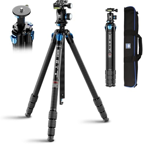 SIRUI AM-124 Carbon Fiber Tripod for Camera with AM-01 360° Panorama Ball Head, 65.6 Compact Lightweight Travel Tripod, Triangular Center Column, QR Plate, Waterproof Twist Lock, Load 26.5lbs