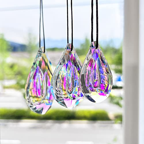 H&D Hyaline&Dora Atrapasueños de cristal arcoíris, prisma de ventana colgante, atrapasueños de cristal de 76 mm/63 mm/50 mm, piezas de prisma de araña con revestimiento AB, paquete de 3