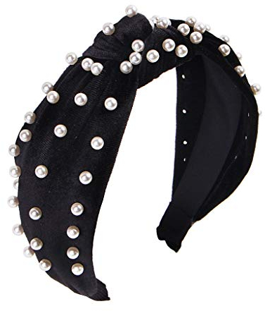 Stirnbänder für Damen, Perlen-Stirnbänder – 1 Stück gedrehtes Kunstperlensamt-Stirnband, elegante Haarspange, Haarnadeln, Kopfbedeckung, Haarspange, Styling-Zubehör, Schwarz