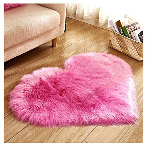 DAIHAN Shaggy Tapis en Imitation Peau De Mouton Laine en Forme de Coeur,Tapis en Fausse Fourrure Décoration de Coussin Siège pour Chambre à Coucher Salon Rose 40 * 50cm