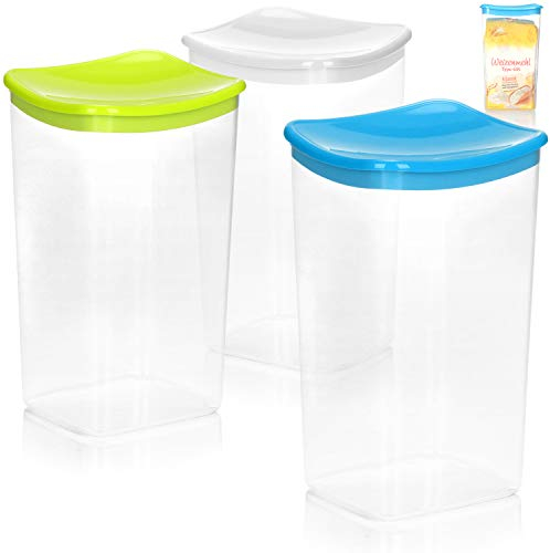 com-four® 3x storage jar for storing food with lid for camping or picnic - for fruit, vegetables, snacks, muesli - bulk jar [selection varies] (3 pieces - 1.9 l)