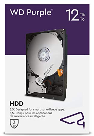 WD Purple 12 TB Überwachung 3.5 Interne Festplatte – AllFrame AI – 360 TB/Jahr, 256 MB Cache, 7.200 RPM Class